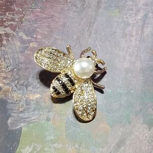 Elegant Gold and Silver Bee Brooch with Pearl Accent